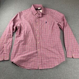 Ralph Lauren Button Down Shirt Mens L Pink Plaid Long Sleeve Pony Logo